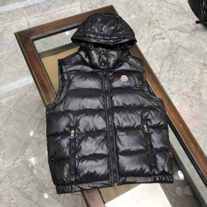 Replica Moncler Hooded Down Vest Matte Black