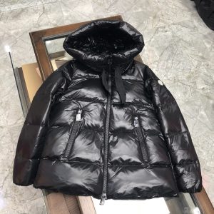 Replica Moncler Glossy Hooded Down Jacket Black for Women