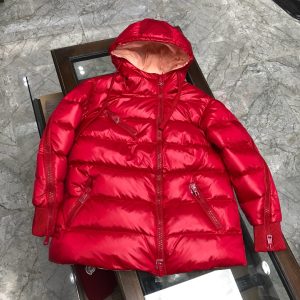 Replica Moncler Glossy Hooded Down Jacket Red for Women