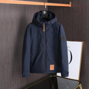 replica Louis Vuitton Short Down Jacket with Hood for Men Dark Blue