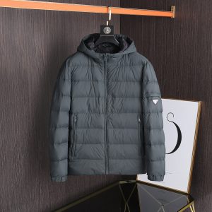 replica PRADA Hooded Down Jacket lightweight Dark Grey