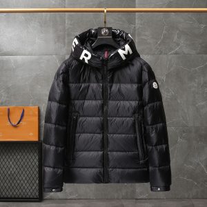 Replica Moncler Logo Hooded Down Jacket Black