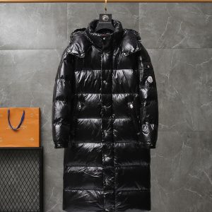 Replica Moncler Unisex Long Down Coat with Hood Black