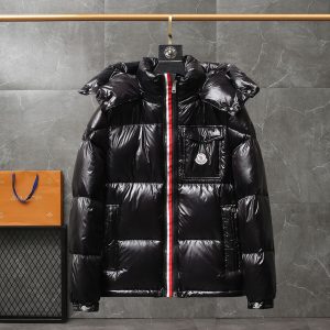 Replica Moncler Mid Stripe Glossy Down Jacket Black