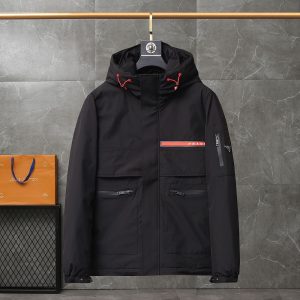 Replica Prada Short Down Jacket for Men , Ski Down Jacket with Hood Black-3