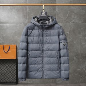 PRADA Lightweight Hooded Down Jacket Grey