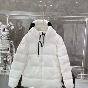 Replica Moncler Short down jacket with logo hood White