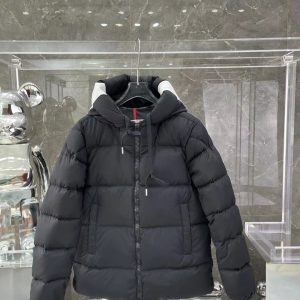 Replica Moncler Short down jacket with logo hood Black