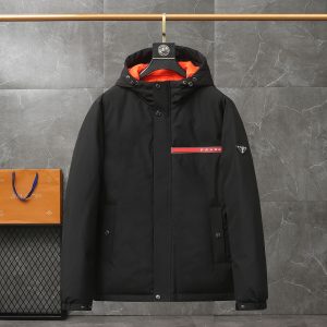 Replica Prada Short Down Jacket for Men , Ski Down Jacket with Hood Black