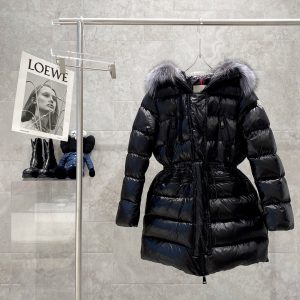 replica Moncler Aphrotiti Women's Glossy Down Jacket with Fox fur Hood Black