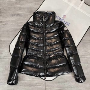 replica Moncler Women's Down Jacket Waist Design Glossy Black