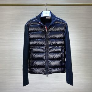 replica Moncler Men's Slim Fit Knit Down Jacket Red Stripe Black