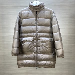 Moncler Glossy Mid Long Down Jacket for Women Brown