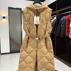 Replica Moncler Liveche Longline Belted Puffer Vest Brown