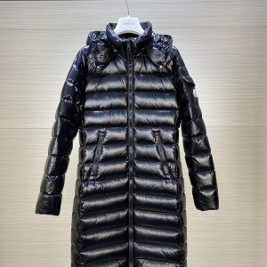 replica Moncler moka Long Down Jacket, Glossy Black Long Down Coat