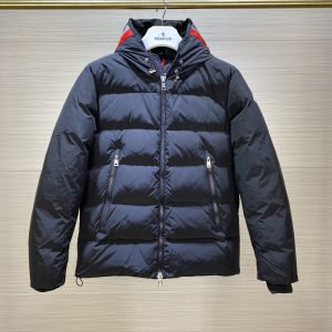 Moncler Short Down Jacket with Reflective Stripe Hood Black