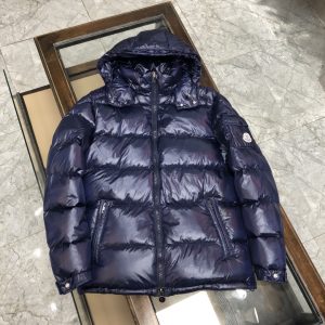 Replica Moncler Solid Color Puffer Down Jacket Unisex Dark Blue