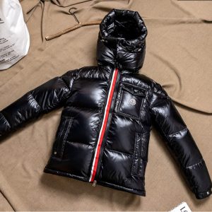 Replica Moncler Maya Mid Stripe Glossy Down Jacket Black