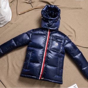 Replica Moncler Maya Mid Stripe Glossy Down Jacket Blue