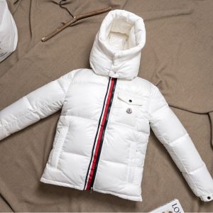 Replica Moncler Maya Mid Stripe Glossy Down Jacket White