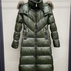 Moncler Ribafur Fox Fur Hooded Long Down Jacket for Women Green