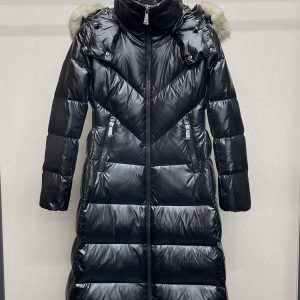 Moncler Ribafur Fox Fur Hooded Long Down Jacket for Women Black