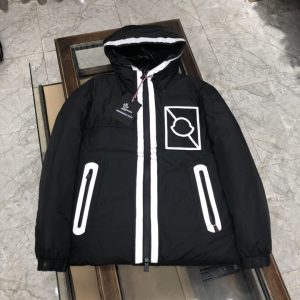 Replica MONCLER Short Down Jacket Black with White Stripe