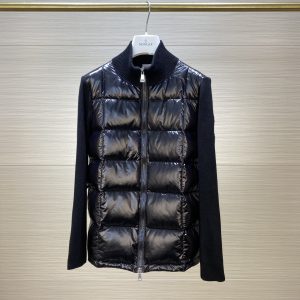 replica Moncler Slim Fit Knit Down Jacket Glossy Black