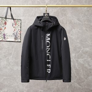 Moncler Men’s Hooded Down Jacket Black Big Logo Design