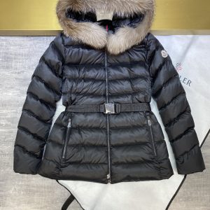 replica Moncler Fur Hooded Down Jacket for Women Black