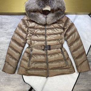 replica Moncler Fur Hooded Down Jacket for Women Champagne