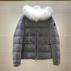 Moncler Shiny Down Jacket with Boed Hood for Women Grey