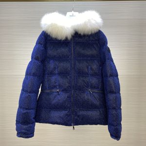 Replica Moncler Shiny Down Jacket with Boed Hood for Women Blue