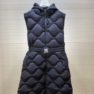 Moncler Women's Long Down Vest with Hood Black