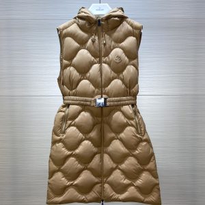 replica Moncler Women's Long Down Vest with Hood Brown