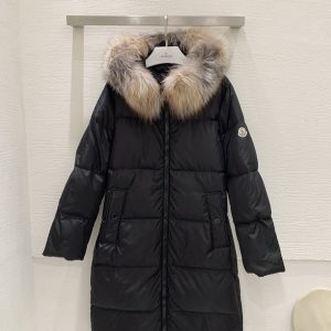 Replica Moncler Marrionnier Women's Long Down Jacket Fox Fur boed Black