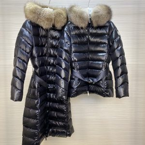 replica Moncler CUPIDONE Fur Hooded Down Jacket for Women Black Long Down Coat