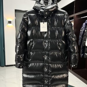 Replica Moncler Hanoverian Men's Long Hooded Down Coat Glossy Black