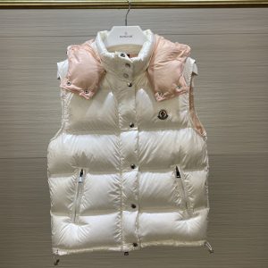 replica Moncler Women's Hooded Stylish Down Vest White/Pink