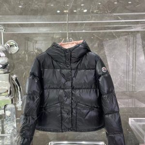 replica Moncler Women Stand Collar Hooded Puffer Down Jacket Black