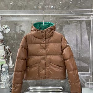 replica Moncler Women Stand Collar Hooded Puffer Down Jacket Brown