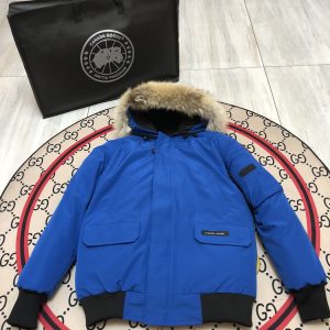 Canada Goose Fur Hooded Bomber Down Jacket Blue