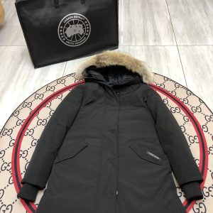 Canada Goose Rossclair Parka Women's Long Down Coat with Fur Hood Dark Grey