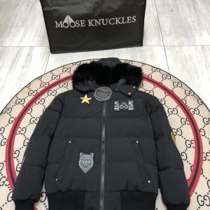 replica Moose Knuckles Collington Down Jacket with Fur Collar Bomer Jacket -Black