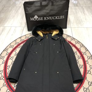 replica MOOSE KNUCKLES Long Coat with Fur Collar – Men's in Black