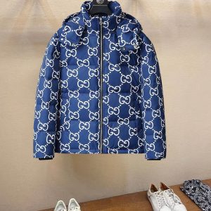 Gucci monogram down jacket, Puffer coat Blue