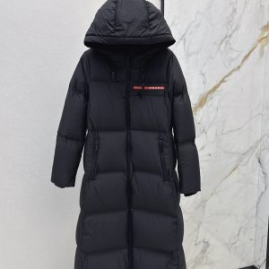 Replica Prada Red logo Long Down Jacket