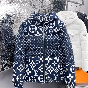 LV monogram Hood Down Jacket Blue