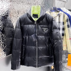 Prada Stand Collar Down Jacket, Puffer coat green inner Black