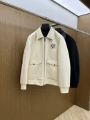 Loewe Workwear Jacket with Leather Collar – Available in Cream and Black - Loewe puffer jacket real photo 1